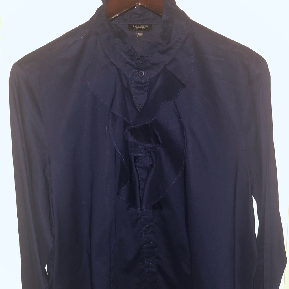 Ruffled, navy blouse!